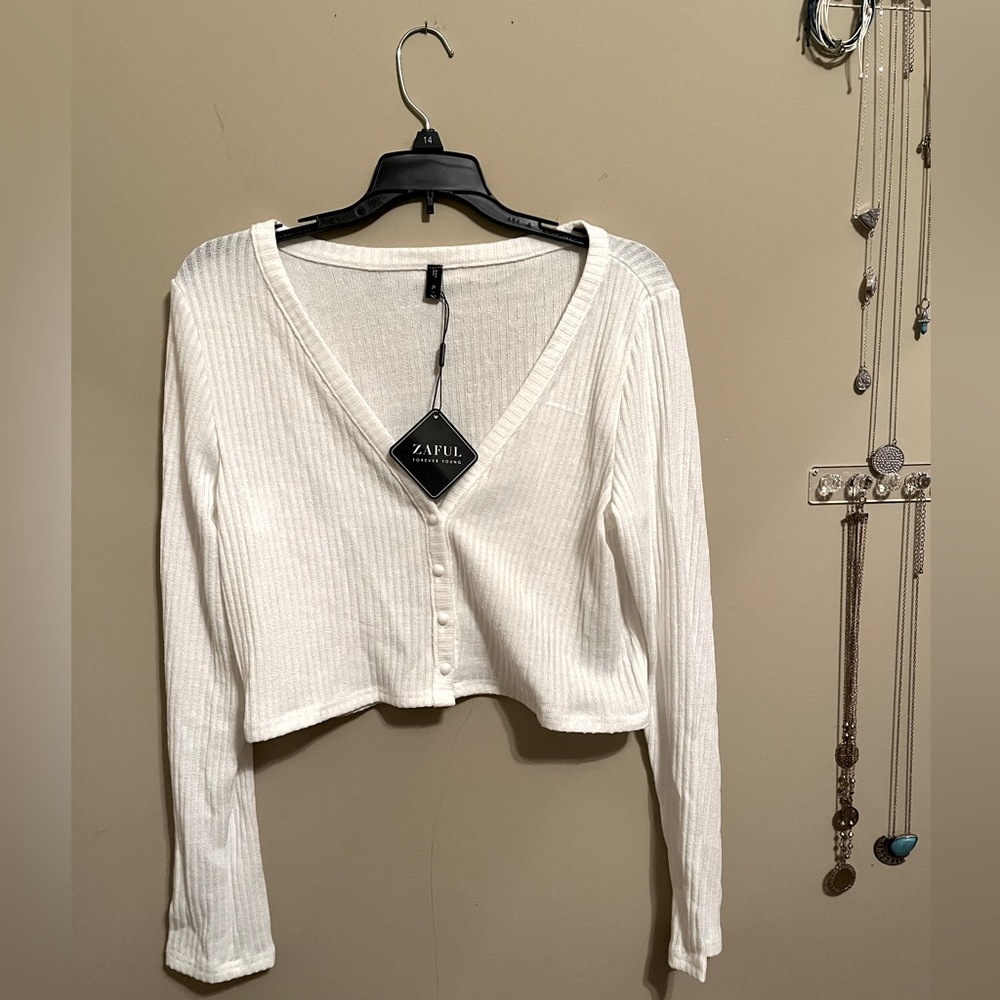 Zaful Cropped White Sweater
